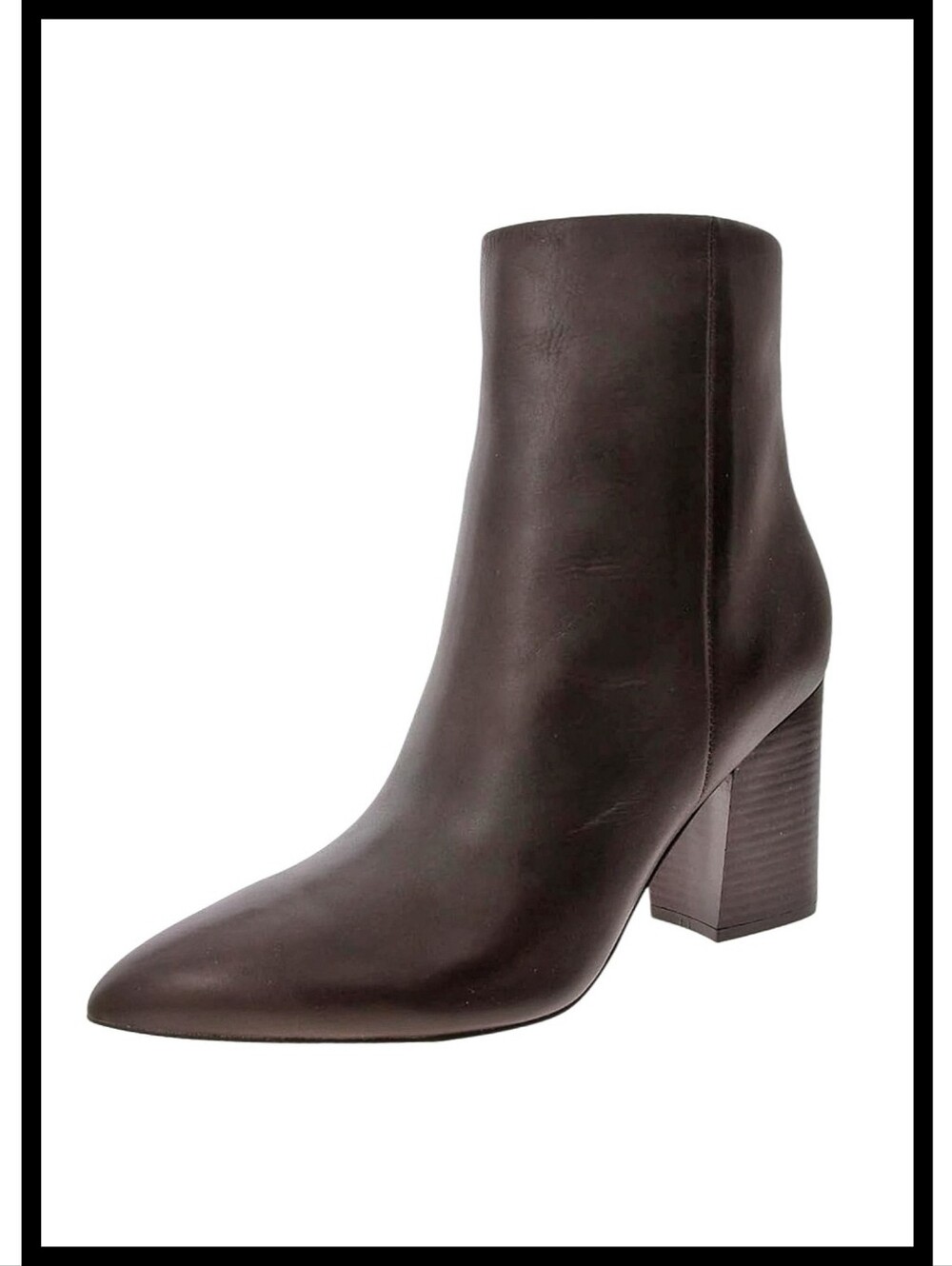 Nine West Plumm Leather Dress Boots Block Heel Pointed Toe Dark Brown Size 8.5